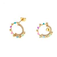 Cubic Zirconia Micro Pave Brass Earring gold color plated micro pave cubic zirconia & for woman & enamel gold Sold By Pair