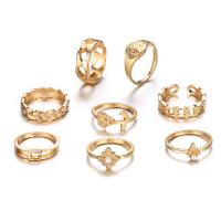 Zinc Alloy Ring Set with Plastic Pearl plated 8 pieces & Unisex & hollow US Ring Sold By Set