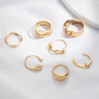 Juego de anillos de aleación de zinc, chapado en color dorado, 7 piezas & para mujer & hueco, libre de níquel, plomo & cadmio, tamaño:6.5-8, Vendido por Set