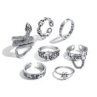 Juego de anillos de aleación de zinc, chapado en color de plata, 7 piezas & para mujer & ennegrezca, libre de níquel, plomo & cadmio, tamaño:6-8, Vendido por Set