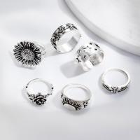 سبائك الزنك خاتم مجموعة, لون الفضة مطلي, 6 قطع & للمرأة & أسود, النيكل والرصاص والكادميوم الحرة, حجم:6.5-9, تباع بواسطة تعيين