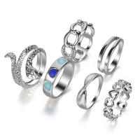 Zinc Alloy Ring Set Heart platinum color plated 6 pieces & for woman & enamel & hollow nickel lead & cadmium free US Ring .5-8.5 Sold By Set