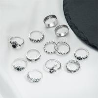 Ensemble d’anneau en alliage de zinc, Placage de couleur argentée, 12 pièces & pour femme & noircir, protéger l'environnement, sans nickel, plomb et cadmium, Taille:5.5-8.5, Vendu par fixé