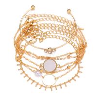 Bracelet en alliage de zinc, avec cristal & perle de plastique, avec 1.96inch chaînes de rallonge, Placage de couleur d'or, 6 pièces & bijoux de mode & pour femme, Longueur:Environ 5.9 pouce, Environ 6.3 pouce, Vendu par fixé