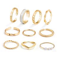Zinc Alloy Ring Set with Plastic Pearl plated 10 pieces & stoving varnish & for woman & enamel US Ring Sold By Set