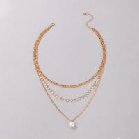 Mode-Multi-Layer-Halskette, Zinklegierung, mit Kunststoff Perlen, mit Verlängerungskettchen von 2.16inch, goldfarben plattiert, drei Schichten & für Frau, Länge:ca. 14.5 ZollInch, verkauft von PC
