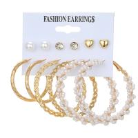 Zinc Alloy Drop Earrings with Acetate & Plastic Pearl gold color plated fashion jewelry & for woman & with rhinestone 8-54mm Sold By Set