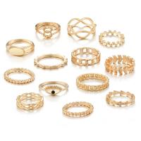 Cink Alloy Ring Set, Cink ötvözet, arany színű aranyozott, a nő & üreges, nikkel, ólom és kadmium mentes, Méret:5-8, Által értékesített Set