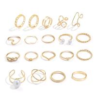 Zinc Alloy Ring Set with Plastic Pearl plated 18 pieces & for woman & with rhinestone & hollow US Ring .5 Sold By Set