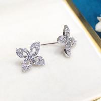 Cubic Zirconia Micro Pave Brass Earring plated & micro pave cubic zirconia 9.50mm Sold By Pair