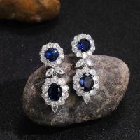 Cubic Zirconia Micro Pave Brass Earring platinum color plated micro pave cubic zirconia & for woman blue Sold By Pair