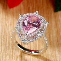 Cubic Zirconia Micro Pave Brass Ring platinum color plated & micro pave cubic zirconia & for woman pink Sold By PC