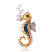 Rhinestone Brooch, Tibetan Style, with Plastic Pearl, Seahorse, for woman & enamel & with rhinestone, more colors for choice, nickel, lead & cadmium free, 56x25mm, Sold By PC