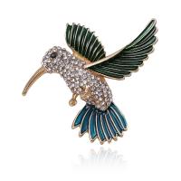 Rhinestone Brooch, Tibetan Style, Hummingbird, for woman & with rhinestone, green, nickel, lead & cadmium free, 46x55mm, Sold By PC