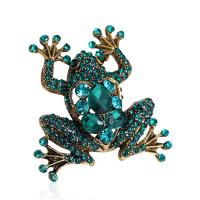 Rhinestone Brooch, Tibetan Style, Frog, for woman & with rhinestone, green, nickel, lead & cadmium free, 41x45mm, Sold By PC