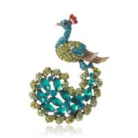 Rhinestone Brooch, Tibetan Style, Peacock, for woman & with rhinestone, green, nickel, lead & cadmium free, 55x36mm, Sold By PC