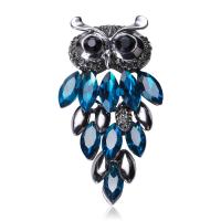 Rhinestone Brooch, Tibetan Style, Owl, for woman & with rhinestone, more colors for choice, nickel, lead & cadmium free, 68x38mm, Sold By PC