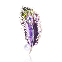 Rhinestone Brooch Zinc Alloy with Plastic Pearl Feather for woman & with rhinestone nickel lead & cadmium free Sold By PC