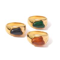 Rozsdamentes acél Finger Ring, 304 rozsdamentes acél, -val Természetes kő, divat ékszerek & különböző méretű a választás & a nő, több színt a választás, 10mm, Által értékesített PC