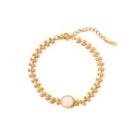 Stainless Steel Jewelry Bracelet, 304 Stainless Steel, with Shell, with 4cm extender chain, Vacuum Ion Plating, fashion jewelry & for woman, golden, 5mm, Length:16.5 cm, Sold By PC