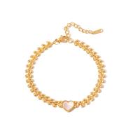 Stainless Steel Jewelry Bracelet, 304 Stainless Steel, with Shell, with 4cm extender chain, Vacuum Ion Plating, fashion jewelry & for woman, golden, 5mm, Length:16.5 cm, Sold By PC