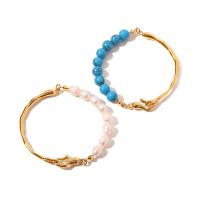 Bijoux bracelet en acier inoxydable, Acier inoxydable 304, avec turquoise & perle d'eau douce cultivée, bijoux de mode & pour femme, plus de couleurs à choisir, 60x8mm, Vendu par PC