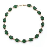 Brass κολιέ, Ορείχαλκος, χρώμα επίχρυσο, κοσμήματα μόδας & για τη γυναίκα & με ζιργκόν, πράσινος, 8mm, Sold Per 37-39 cm Strand