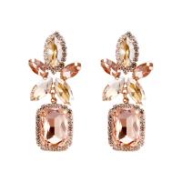 Rhinestone Earring Zinc Alloy gold color plated fashion jewelry & for woman & with glass rhinestone Sold By Pair
