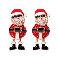 Christmas Earrings, Tibetan Style, with ABS Plastic Pearl, gold color plated, fashion jewelry & for woman & enamel, red, 55x20mm, Sold By Pair