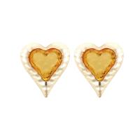 Resin Earring, Tibetan Style, with Resin, Heart, gold color plated, fashion jewelry & for woman, more colors for choice, 32x28mm, Sold By Pair