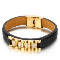 Bracelets cordon PU, Acier titane, avec cuir PU, bijoux de mode & unisexe & avec strass, plus de couleurs à choisir, 220x14mm, Vendu par PC