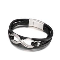 PU Leather Cord Bracelets Titanium Steel with PU Leather stoving varnish fashion jewelry & multilayer & for man 300117mm Sold By PC