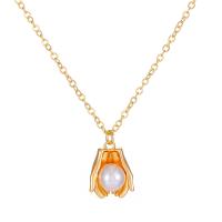 Plastik perle halskæde, Messing, med Plastic Pearl, med 1.97 extender kæde, Hand, guldfarve belagt, for kvinde, gylden, nikkel, bly & cadmium fri, Længde 18.5 inch, Solgt af PC