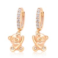 Zinc Alloy Drop Earrings Bear 18K gold plated DIY & with rhinestone golden nickel lead & cadmium free Sold By Pair