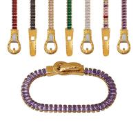 Zircon cubique Bracelet, Acier titane, Placage de couleur d'or, magnétique & pavé de micro zircon & pour femme, plus de couleurs à choisir, Longueur:7.1 pouce, Vendu par PC