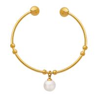Acier titane bracelet manchette, avec perle de plastique, Placage, pour femme, plus de couleurs à choisir, 150mm, Vendu par PC