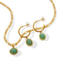 Titanium Steel Necklace with Green Aventurine gold color plated & for woman golden Sold By PC