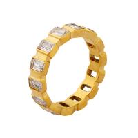 Titanium Steel Finger Ring gold color plated & micro pave cubic zirconia & for woman golden 4mm Sold By PC