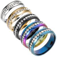 Rhinestone-Edelstahl -Finger-Ring, 304 Edelstahl, verschiedene Größen vorhanden & für Frau & mit Strass, keine, 8mm, verkauft von PC