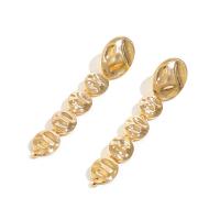 Brincos de gota de liga de zinco, cromado de cor dourada, joias de moda & para mulher, dourado, níquel, chumbo e cádmio livre, 39mm, vendido por par