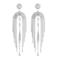 Fashion Fringe Earrings, Tibetan Style, fashion jewelry & micro pave cubic zirconia & for woman, nickel, lead & cadmium free, 125x33mm, Sold By Pair