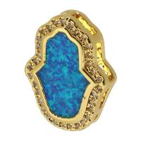laiton amulette coulissante, avec Opale, Placage de couleur d'or, DIY & pavé de micro zircon, bleu, protéger l'environnement, sans nickel, plomb et cadmium, 13.50x17x4mm, Vendu par PC