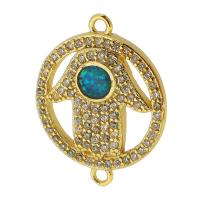 Cubic Zirconia Micro Pave Brass Connector, with Opal, Hand, gold color plated, DIY & micro pave cubic zirconia & 1/1 loop, golden, nickel, lead & cadmium free, 16x20x2mm, Sold By PC