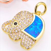 Cubic Zirconia Micro Pave Brass Pendant, with Opal, Elephant, gold color plated, DIY & micro pave cubic zirconia, golden, nickel, lead & cadmium free, 22x16x2mm, Sold By PC