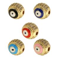 Mode Evil Eye Schmuck Perlen, Messing, rund, goldfarben plattiert, DIY & Micro pave Zirkonia & Emaille, keine, frei von Nickel, Blei & Kadmium, 10x10x10mm, Bohrung:ca. 2mm, verkauft von PC