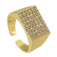 Krychlový Circonia Micro vydláždit mosazný prsten, Mosaz, Náměstí, barva pozlacený, módní šperky & nastavitelný & micro vydláždit kubické zirkony, zlatý, nikl, olovo a kadmium zdarma, 11mm,8mm, Velikost:5.5, Prodáno By PC