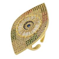 Evil Eye Biżuteria Ring Finger, Mosiądz, Końskie oko, Platerowane w kolorze złota, biżuteria moda & złe oko wzór & regulowany & mikro utorować cyrkonia, wielokolorowy, bez zawartości niklu, ołowiu i kadmu, 42.5x26mm,3mm, rozmiar:7, sprzedane przez PC