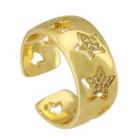 Cúbicos Circonia Micro Pave anillo de latón, metal, Estrella, chapado en color dorado, Joyería & ajustable & micro arcilla de zirconia cúbica & hueco, dorado, libre de níquel, plomo & cadmio, 9mm, tamaño:6, Vendido por UD