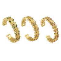 Cúbicos Circonia Micro Pave anillo de latón, metal, Hoja, chapado en color dorado, Joyería & ajustable & micro arcilla de zirconia cúbica, más colores para la opción, libre de níquel, plomo & cadmio, 5mm, tamaño:8, Vendido por UD