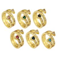 Cubic Zirconia Micro Pave Brass Ring, Heart, gold color plated, fashion jewelry & adjustable & micro pave cubic zirconia, more colors for choice, nickel, lead & cadmium free, 17mm,6mm, US Ring Size:6, Sold By PC